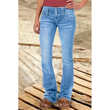 DERMEARNE Mid Waist Flared Jeans Women Button Casual Straight Leg Pants New 2024 Summer Pocket Hole Female Loose Office Lady Slim Pants