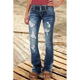DERMEARNE Mid Waist Flared Jeans Women Button Casual Straight Leg Pants New 2024 Summer Pocket Hole Female Loose Office Lady Slim Pants
