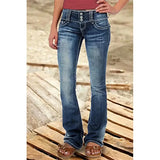 DERMEARNE Mid Waist Flared Jeans Women Button Casual Straight Leg Pants New 2024 Summer Pocket Hole Female Loose Office Lady Slim Pants