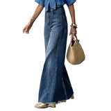 DERMEARNE Modigirl Womens Casual Blue Jeans Pants Autumn Spring Vintage Bottoms with Pockets Woman High-Waisted Straight Leg Denim Pants