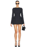 DERMEARNE Mozision Double Bow Long Sleeve Sexy Mini Dress For Women Autumn Winter New Solid High Waist Bodycon Club Party Dress Elegant