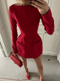 DERMEARNE Mozision Double Bow Long Sleeve Sexy Mini Dress For Women Autumn Winter New Solid High Waist Bodycon Club Party Dress Elegant