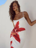 DERMEARNE Mozision Floreal Print Long Dress For Women Gown Summer New Spaghetti Strap Sleeveless Backless Bodycon Sexy Midi Dress Elegant