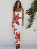 DERMEARNE Mozision Floreal Print Long Dress For Women Gown Summer New Spaghetti Strap Sleeveless Backless Bodycon Sexy Midi Dress Elegant