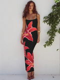 DERMEARNE Mozision Floreal Print Long Dress For Women Gown Summer New Spaghetti Strap Sleeveless Backless Bodycon Sexy Midi Dress Elegant