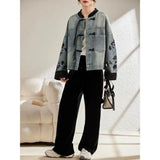 DERMEARNE New Chinese Style Stand Collar Denim Jackets 2024 Spring  Embroidery Coat Women Y2k E-Girl Long Sleeve Loose Tops Mujer