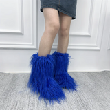 DERMEARNE New Fashion Mongolia Fur Woman Snow Boots Rainbow  Lady Winter Boots Warm Boots Women Boots Shoes Bottes de neige femmes