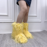 DERMEARNE New Fashion Mongolia Fur Woman Snow Boots Rainbow  Lady Winter Boots Warm Boots Women Boots Shoes Bottes de neige femmes