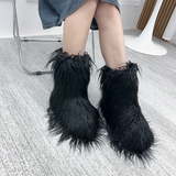 DERMEARNE New Fashion Mongolia Fur Woman Snow Boots Rainbow  Lady Winter Boots Warm Boots Women Boots Shoes Bottes de neige femmes
