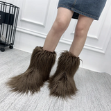 DERMEARNE New Fashion Mongolia Fur Woman Snow Boots Rainbow  Lady Winter Boots Warm Boots Women Boots Shoes Bottes de neige femmes