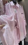 DERMEARNE New In Sets Hot Drilling Long Sleeve Shirts Blouses for Women 2025 Summer Thin Casual Shorts Two Piece Pink Sets Womens Outifits