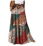DERMEARNE New Long Skirt Retro Skirt Loose Casual High Waist Skirt Bohemian Style Patchwork Pleated Pocket Skirt