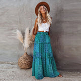 DERMEARNE New Long Skirt Retro Skirt Loose Casual High Waist Skirt Bohemian Style Patchwork Pleated Pocket Skirt