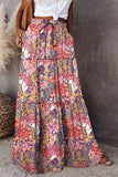 DERMEARNE New Long Skirt Retro Skirt Loose Casual High Waist Skirt Bohemian Style Patchwork Pleated Pocket Skirt