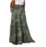 DERMEARNE New Long Skirt Retro Skirt Loose Casual High Waist Skirt Bohemian Style Patchwork Pleated Pocket Skirt