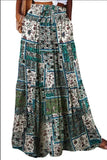 DERMEARNE New Long Skirt Retro Skirt Loose Casual High Waist Skirt Bohemian Style Patchwork Pleated Pocket Skirt