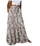 DERMEARNE New Long Skirt Retro Skirt Loose Casual High Waist Skirt Bohemian Style Patchwork Pleated Pocket Skirt