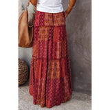 DERMEARNE New Long Skirt Retro Skirt Loose Casual High Waist Skirt Bohemian Style Patchwork Pleated Pocket Skirt