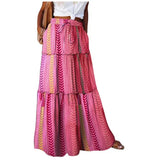 DERMEARNE New Long Skirt Retro Skirt Loose Casual High Waist Skirt Bohemian Style Patchwork Pleated Pocket Skirt