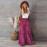 DERMEARNE New Long Skirt Retro Skirt Loose Casual High Waist Skirt Bohemian Style Patchwork Pleated Pocket Skirt