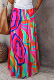 DERMEARNE New Long Skirt Retro Skirt Loose Casual High Waist Skirt Bohemian Style Patchwork Pleated Pocket Skirt