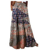DERMEARNE New Long Skirt Retro Skirt Loose Casual High Waist Skirt Bohemian Style Patchwork Pleated Pocket Skirt