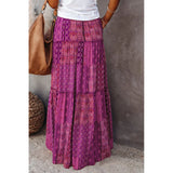DERMEARNE New Long Skirt Retro Skirt Loose Casual High Waist Skirt Bohemian Style Patchwork Pleated Pocket Skirt