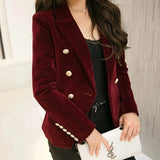 DERMEARNE New Spring Fashion Women Midnight Navy Slim Velvet Blazer Office Lady Double Breasted Suit Jacket Coat Female Party Clothes Gift