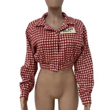 DERMEARNE New Women's Plaid Jacket Fashion Loose Long Sleeve Single Row Button Tops Short Jacket Cardigan Coats Shirts