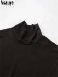 DERMEARNE Nsauye Pullover Turtleneck Long Sleeve Women Fashion Low Waisted Sexy Club Dress Party Elegant Maxi Ruched Dress 2024 Autumn