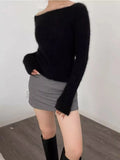 DERMEARNE One Shoulder Pullover Sweater For Women'S Autumn And Winter New Versatile Off Shoulder Western-Style Knitted Top
