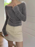 DERMEARNE One Shoulder Pullover Sweater For Women'S Autumn And Winter New Versatile Off Shoulder Western-Style Knitted Top