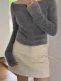 DERMEARNE One Shoulder Pullover Sweater For Women'S Autumn And Winter New Versatile Off Shoulder Western-Style Knitted Top