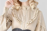 DERMEARNE Original Classical Lolita Ruffles Vest and Striped Long Skirt 2024 Fall New Elegant Long Sleeve Bow Single Breasted Shirt Women