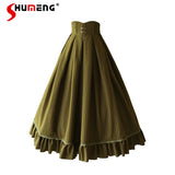 DERMEARNE Original Classical Lolita Ruffles Vest and Striped Long Skirt 2024 Fall New Elegant Long Sleeve Bow Single Breasted Shirt Women