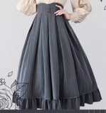 DERMEARNE Original Classical Lolita Ruffles Vest and Striped Long Skirt 2024 Fall New Elegant Long Sleeve Bow Single Breasted Shirt Women