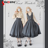 DERMEARNE Original Classical Lolita Ruffles Vest and Striped Long Skirt 2024 Fall New Elegant Long Sleeve Bow Single Breasted Shirt Women