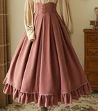 DERMEARNE Original Classical Lolita Ruffles Vest and Striped Long Skirt 2024 Fall New Elegant Long Sleeve Bow Single Breasted Shirt Women