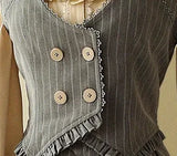 DERMEARNE Original Classical Lolita Ruffles Vest and Striped Long Skirt 2024 Fall New Elegant Long Sleeve Bow Single Breasted Shirt Women