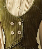 DERMEARNE Original Classical Lolita Ruffles Vest and Striped Long Skirt 2024 Fall New Elegant Long Sleeve Bow Single Breasted Shirt Women
