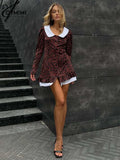 DERMEARNE Oymimi Elegant Black Patchwork Dresses For Women Fashion Long Sleeve Flowers Print Dress Casual Straight Slit Mini Dress Female