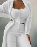 DERMEARNE Pajama Woman Winter Plus Size S-3XL Fluffy Pajamas Set for Women Casual Solid Sleepwear 3 Pieces Suit Long Pants Homewear Pijama