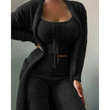 DERMEARNE Pajama Woman Winter Plus Size S-3XL Fluffy Pajamas Set for Women Casual Solid Sleepwear 3 Pieces Suit Long Pants Homewear Pijama