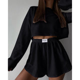DERMEARNE Pajamas for Women Summer Sleepwear Hollow Out Pajama Long Sleeve Tops Shorts Pyjama 2 Piece Set Homewear Nightwear Pijama Mujer