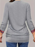 DERMEARNE Plus Size 2-in-1 Grey Plaid Print T-Shirt Casual Button Long Sleeve Top for Spring & Fall Women's Plus Size Clothing 2024