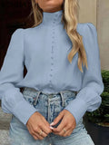 DERMEARNE Plus Size 5XL VONDA Women Fashion Elegant Blouse Long Sleeve Shirts Stand Collar Buttons Solid Blusas Casual Loose Tunic Tops