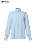 DERMEARNE Plus Size 5XL VONDA Women Fashion Elegant Blouse Long Sleeve Shirts Stand Collar Buttons Solid Blusas Casual Loose Tunic Tops