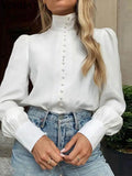 DERMEARNE Plus Size 5XL VONDA Women Fashion Elegant Blouse Long Sleeve Shirts Stand Collar Buttons Solid Blusas Casual Loose Tunic Tops