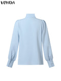 DERMEARNE Plus Size 5XL VONDA Women Fashion Elegant Blouse Long Sleeve Shirts Stand Collar Buttons Solid Blusas Casual Loose Tunic Tops
