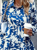 DERMEARNE Plus Size Floral Print Blouse, Casual Button Front Long Sleeve Blouse For Spring, Women's Plus Size Clothing